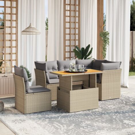 [Ensemble Salon Jardin Modulaire] [3+1 Fauteuils d'Angle/Central + Table Réglable] [Beige Résine Tressée - 5 Pièces avec Coussins Gris] [Confort Extérieur Maxi] (1/3)