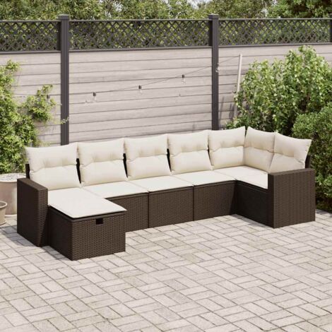 Salon de Jardin 7 Places en Résine Tressée Marron avec Coussins Amovibles et Espace de Rangement (1/5)