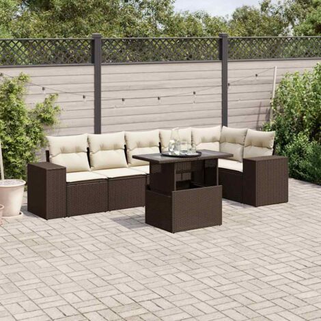 Ensemble modulaire de jardin avec table ajustable en résine tressée marron 7 places avec coussins déhoussables (1/5)