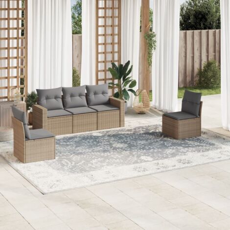 Ensemble de salon de jardin 5 places en résine tressée beige avec rangement et coussins lavables (1/3)
