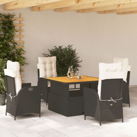 Set Jardin 5 Pièces Noir Résine Tressée avec Table Relevable et Coussins Détachables - Fauteuils Inclinables pour Détente Extérieure (1/5)