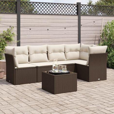 Salon de Jardin 6 Places Modulable en Résine Tressée Marron avec Housse de Rangement, Coussins Amovibles et Table en Verre Trempé 234 x 124 x 69 cm (1/3)