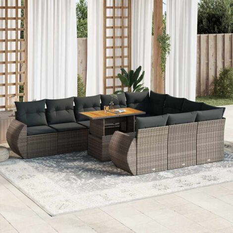 Salon de Jardin en Résine Tressée Gris 11 Pièces avec Table et Coussins, Modulable, Stockage Intégré, Housse Amovible (1/5)