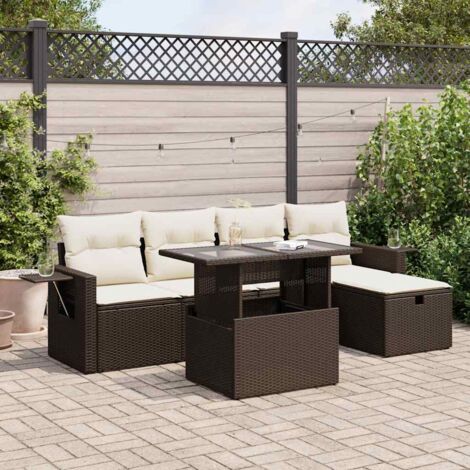 Ensemble de salon jardin 6 places marron résine tressée avec rangement et table extensible (1/5)