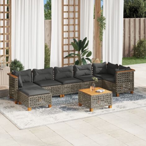 Ensemble de Jardin Modulaire 8 Pièces avec Coussins Gris - Résine Tressée, Acacia et Table 55x55 cm (1/5)
