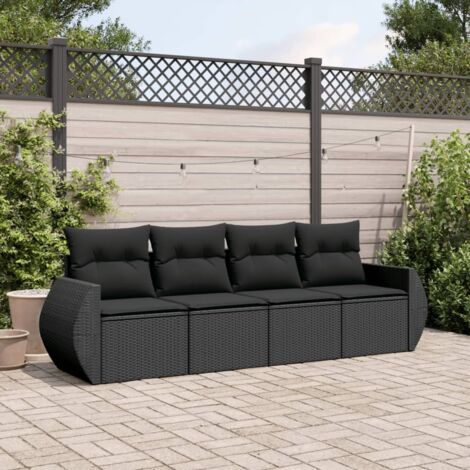 Ensemble de salon de jardin 4 places en résine tressée noir avec coussins déhoussables - Modulaire et robuste, cadre en acier et housses amovibles (1/3)
