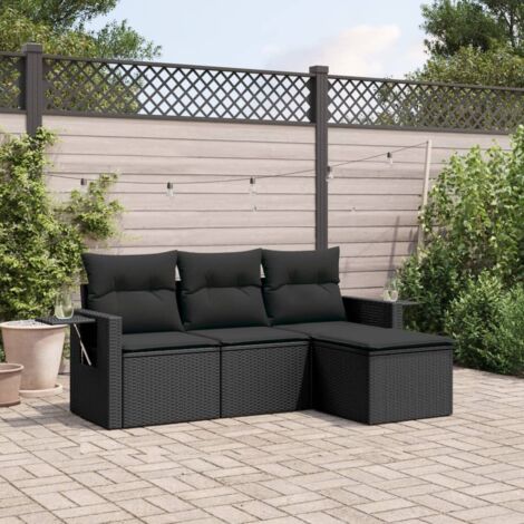 Ensemble salon de jardin noir 4 places résine tressée avec coussins et rangement intégré (1/3)