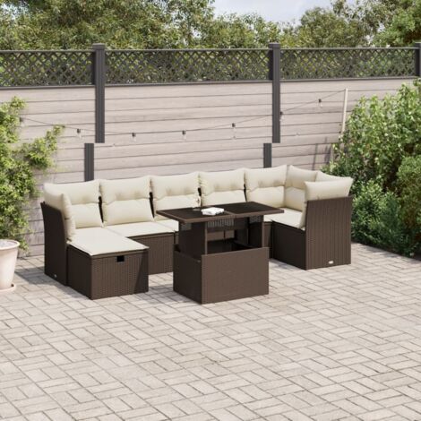 Ensemble de Salon de Jardin en Résine Tressée Marron 8 Pièces avec Coussins (1/4)