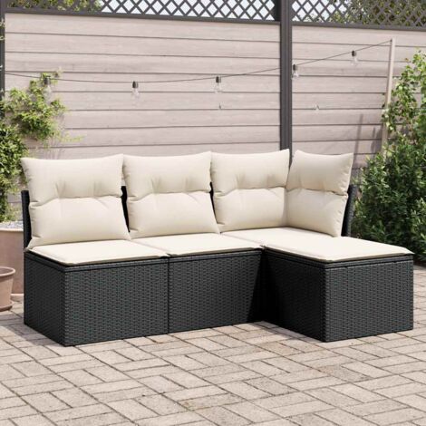 Ensemble de jardin résine tressée noir 4 places avec coussins et tabouret (1/4)