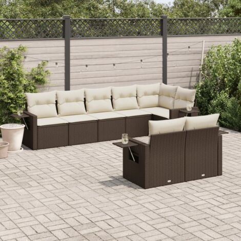 Salon de Jardin Modulaire 8 Places en Résine Tressée Marron avec Coussins Crème, Housse Amovible, Stockage et Table d'Appoint (1/3)