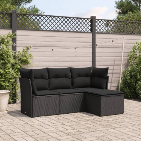 Salon de Jardin en Résine Tressée Noir 4 Places avec Coussins, Fonction Rangement Intégré (1/3)
