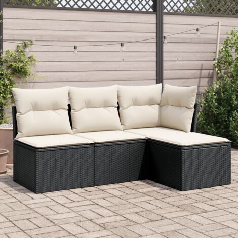 Ensemble de Salon de Jardin 4 Places Noir Résine Tressée avec Coussins et Rangement Modulable (1/3)