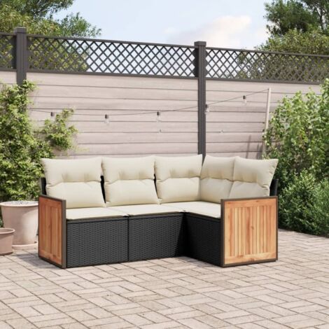 Ensemble Salon de Jardin 4 Places en Résine Tressée Noire Modulaire avec Coussins Amovibles et Espace de Rangement (1/3)