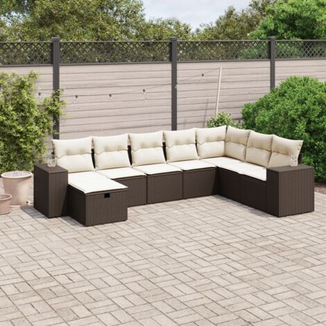 Ensemble Salon de Jardin 8 Places en Résine Tressée Marron avec Coussins Crème et Housses Lavables - Confort Max et Modulable (1/4)