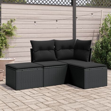 Ensemble Salon Jardin 4 Places Noir Résine Tressée avec Coussins Déhoussables (1/3)