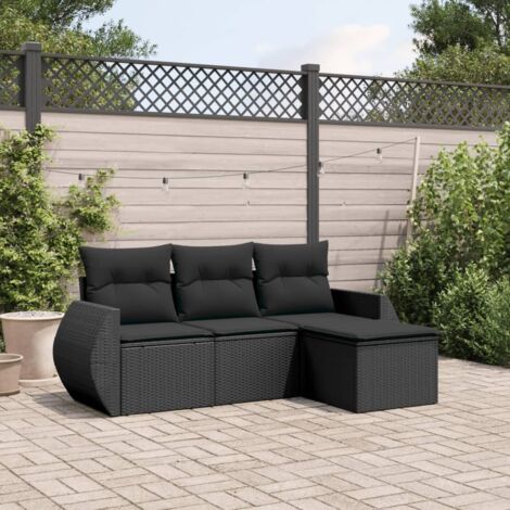 Ensemble Salon Jardin Modulaire 4 Places en Résine Tressée Noir avec Coussins (1/4)
