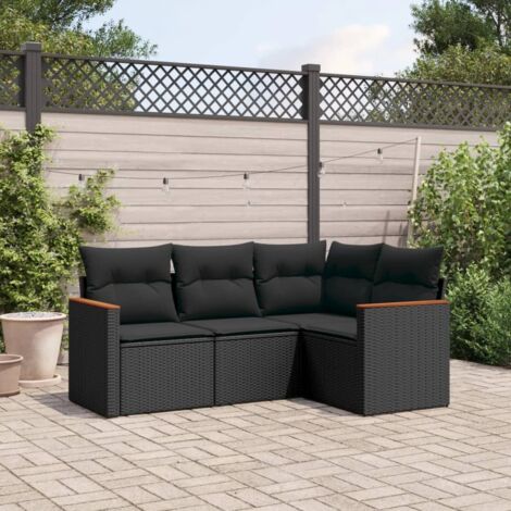 Canapés de jardin 4 places en résine tressée noir avec coussins déhoussables – Salon d'extérieur modulaire pour terrasse (1/4)