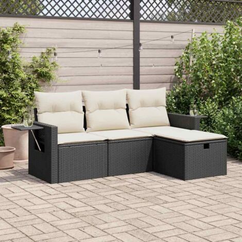 Ensemble de Salon Jardin 4 Pièces avec Coussins Noir Résine Tressée (1/4)
