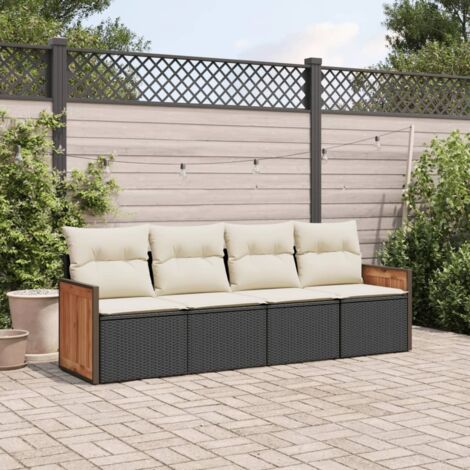 Set de Salon de Jardin 4 Places en Résine Tressée Noir avec Coussins Crème, Stockage et Modulaire (1/3)