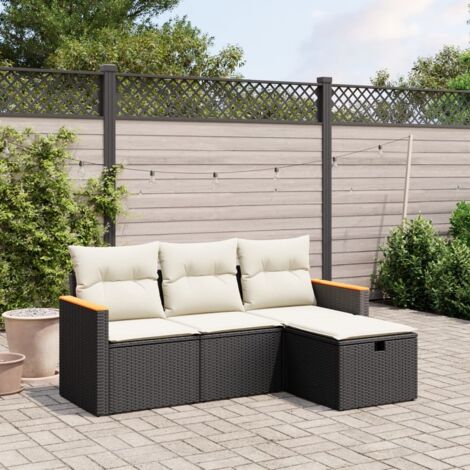 Ensemble salon de jardin 4 places en résine tressée noire avec coussins amovibles - Canapé modulaire pour terrasse (1/4)