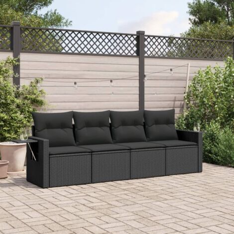 Salon de Jardin en Résine Tressée Noir, 4 Pièces avec Coussins Déhoussables, Module Modulable avec Table d'Appoint, Assemblage Facile, Idéal Terrasse et Jardin (1/3)