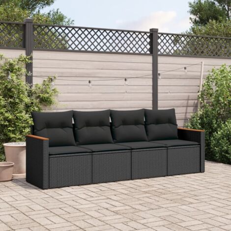 Ensemble Salon Jardin 4 Places Noir en Résine Tressée avec Coussins et Rangement Modulaire (1/3)