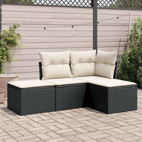 Ensemble de Salon Jardin Modulable 4 Pièces en Résine Tressée Noire avec Coussins (1/3)