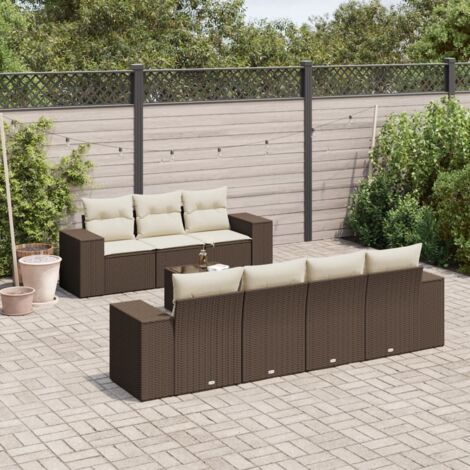 Set de jardin en résine tressée marron 8 places avec coussins - Table verre (1/3)