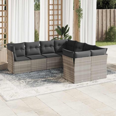 Canapé d'extérieur modulaire 8 places résine tressée avec coussins gris et rangement (1/3)
