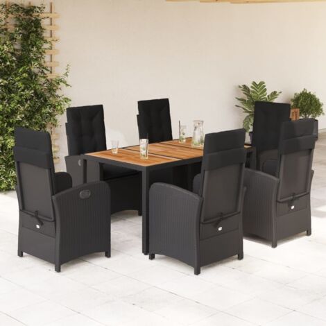 Ensemble de jardin 7pcs Noir Résine tressée avec table 150cm et chaises inclinables à dossier réglable (1/5)