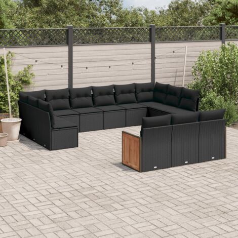 Ensemble Salon Jardin Modulaire Résine Tressée 13 Pièces Noir avec Coussins - Stockage Sous Assise (1/3)