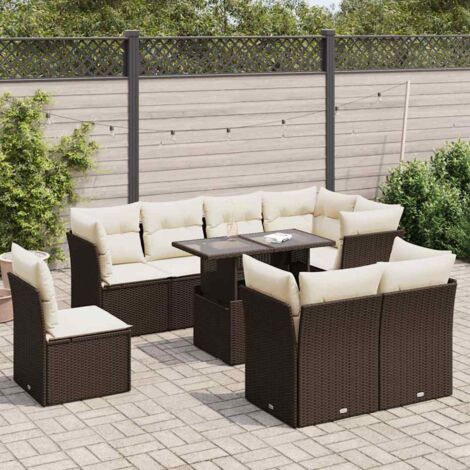 Ensemble de Jardin en Résine Tressée Marron 9 Places avec Table Réglable et Coussins 3 Sièges Centraux + 5 Sièges d'Angle + 13 Coussins de Dossier + 8 Coussins d'Assise Amovibles Lavables (1/5)