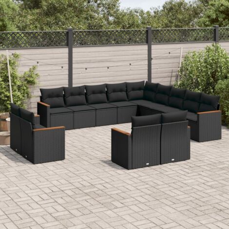Ensemble de Salon Jardin 13 Pièces Noir Résine Tressée avec Coussins Amovibles Lavables (1/5)