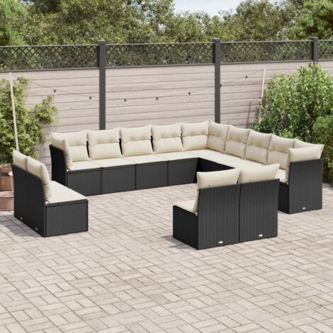 Salon de jardin en résine tressée noire, 13 pièces avec coussins, meuble d'extérieur pour terrasse (1/5)
