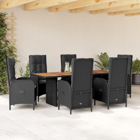 Ensemble de Jardin 7 Pièces en Résine Tressée Noir avec Coussins - Table et 6 Chaises Inclinables avec Coussinets Confortables pour Terrasse, Patio ou Balcon (1/5)