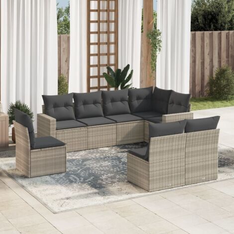 Canapé de Jardin Modulaire en Résine Tressée - Ensemble 8 Places avec Coussins Gris Clair et Gris Foncé - Dimensions 62x69 cm (1/3)