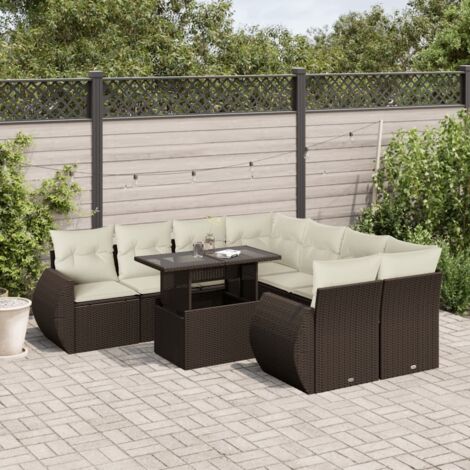 Ensemble de Jardin 9 pièces Résine Tressée Marron Table Réglable Coussins Détachables (1/5)