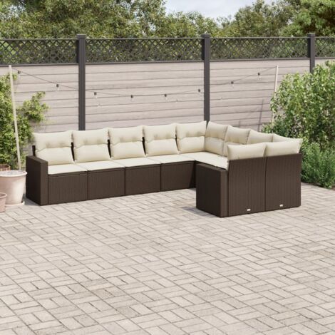 [Salon de Jardin Modular] sans Marque [Modèle Tessera] en Polyrotin Marron avec 9 Coussins Blancs, Fonction Rangement (1/3)