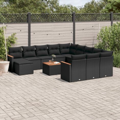 Canapé Jardin 13 Pcs Noir Résine Tressée Marque XYZ Modèle Relax - Ensemble Modulaire avec Coussins, Table Acacia et Espace Rangement (1/5)