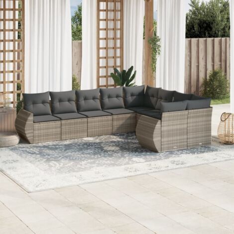 Ensemble modulable 9 places en résine tressée gris clair avec coussins déhoussables et rangement intégré (1/3)