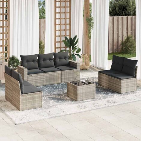 Canapé Jardin Modulable Résine Tressée 8 Pièces avec Table et Coussins Gris Clair (1/3)