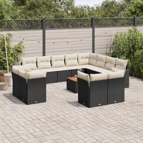 Canapé d'Angle Modulable 13 Pièces Noir Résine Tressée avec Coussins et Table (1/5)