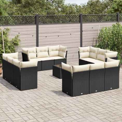 Canapé de Jardin Noir Résine Tressée Modulaire avec Coussins, Table en Verre et Rangement - Ensemble 13 Pièces Salon Extérieur (1/3)