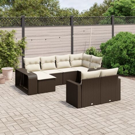 Ensemble de salon de jardin 10 pièces résine tressée marron avec coussins crème (1/5)