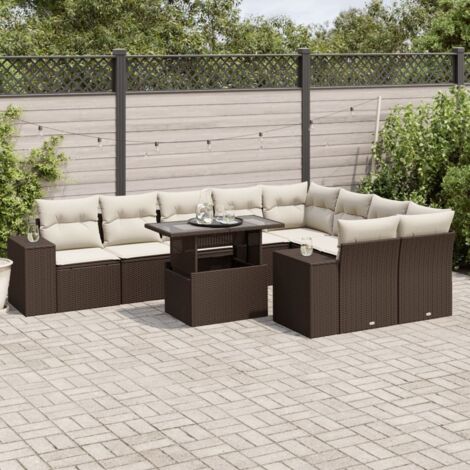 Ensemble de Jardin 10 Pièces - Salon Résine Tressée Marron - Table Réglable & Coussins Lavables - Confort Maximal pour Terrasse (1/5)