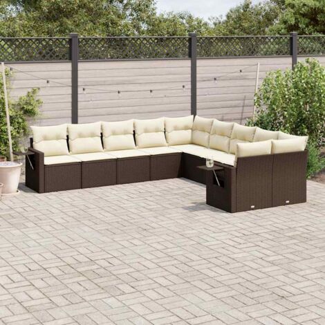 Ensemble de Salon de Jardin en Résine Tressée Marron avec Coussins - 10 Pièces (1/5)