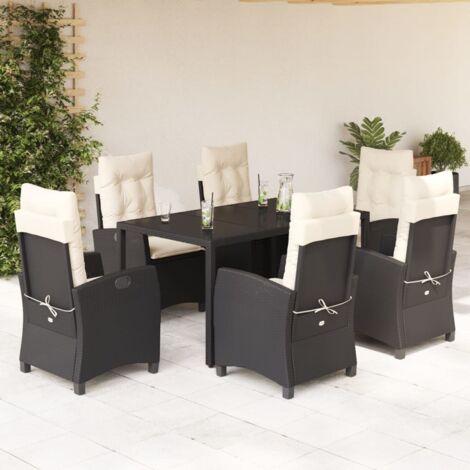 Ensemble Jardin de 7 Pièces en Résine Tressée Noir - Table et Chaises avec Coussins Crème (1/5)