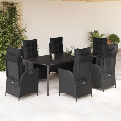 Ensemble de Jardin 7 Pièces Noir en Résine Tressée - Table et Chaises avec Coussins (1/5)