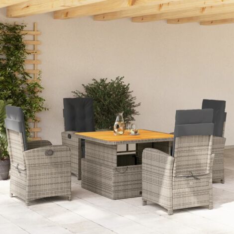 Ensemble Jardin Extérieur 5 Pièces Table + 4 Fauteuils Inclinables Coussins Gris Résine Tressée Polyrotin Salon de Jardin (1/5)