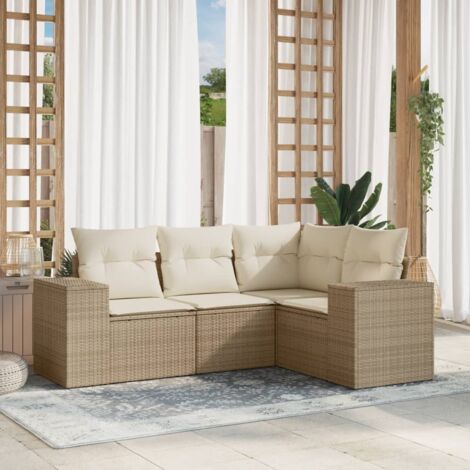Ensemble canapé jardin modulaire 4 places avec coussins beige résine tressée polyrotin 4 pièces avec rangement et housses lavables (1/3)